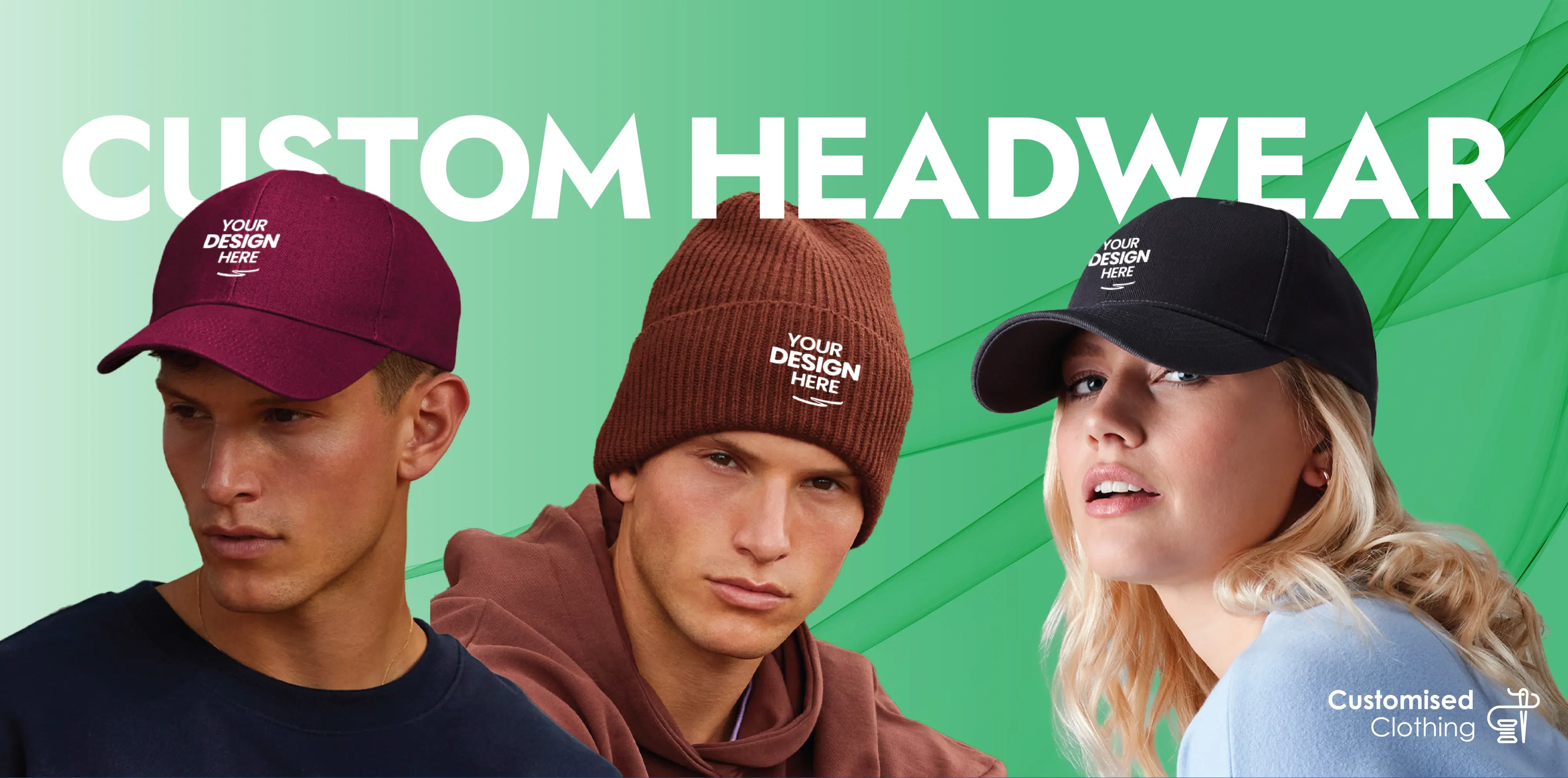 Banner slide 4: Headwear Designed Your Way.